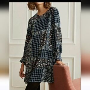 LOFT Patchwork  Long Sleeve Midi Shift Dress